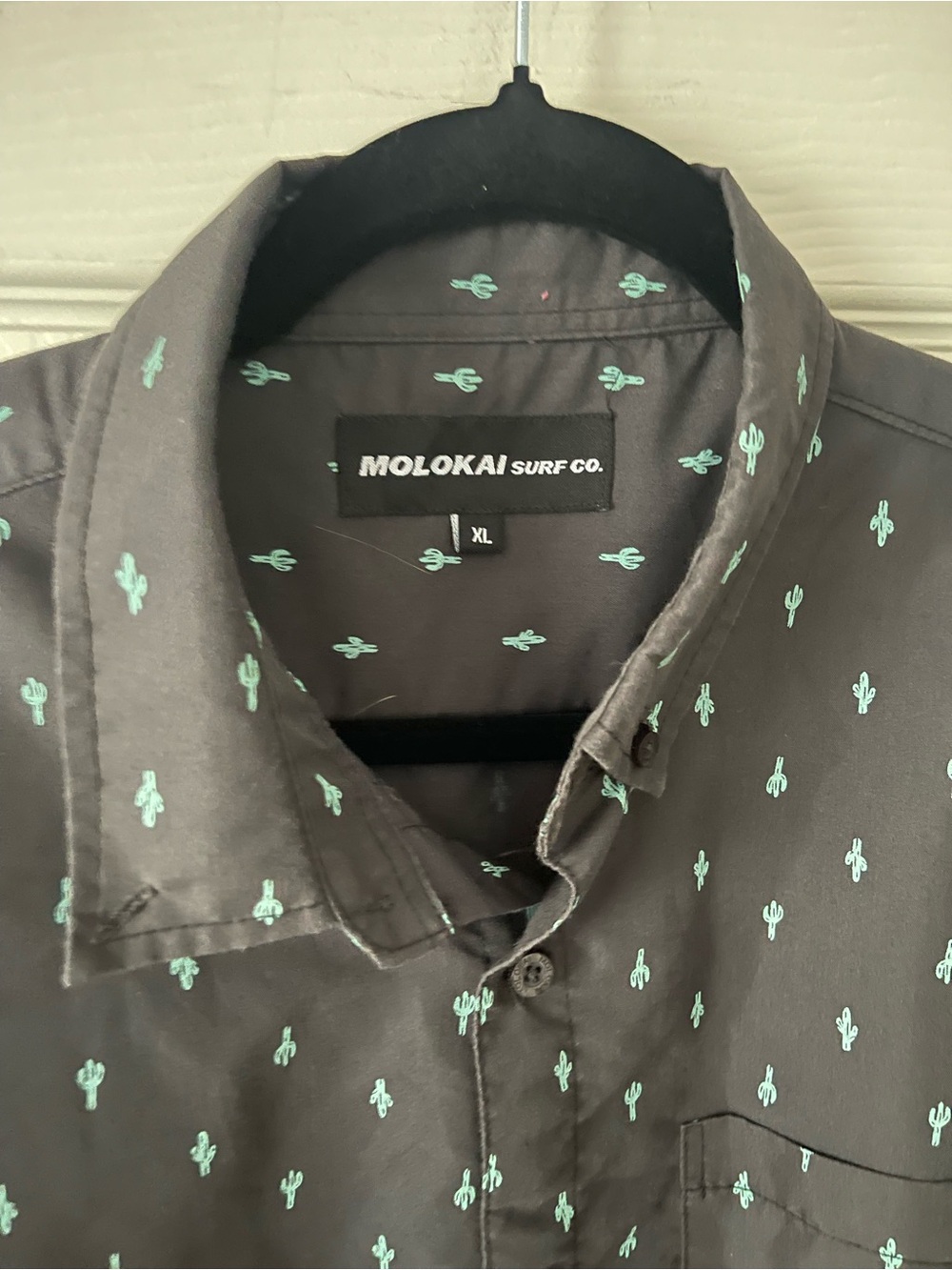 Molokai Surf Co. Men's Black Button-Down Shirt with Mint Cactus Print